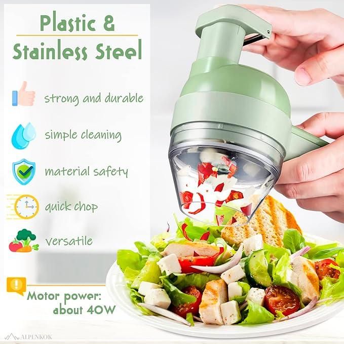 4-in-1 Portable Electric Vegetable Cutter Set | Wireless Mini Food Processor | Electric Chopper for Onion, Garlic, Meat & Herbs
