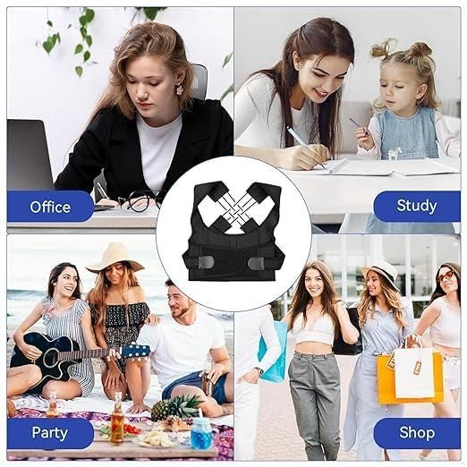 posture corrector belt being worn at office desk work, back posture belt for students studying long hours