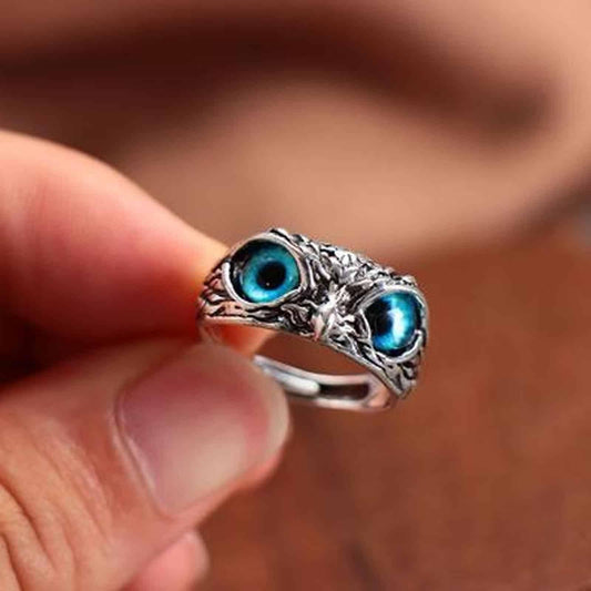 silver plated blue eye owl ring adjustable pack of 2 india