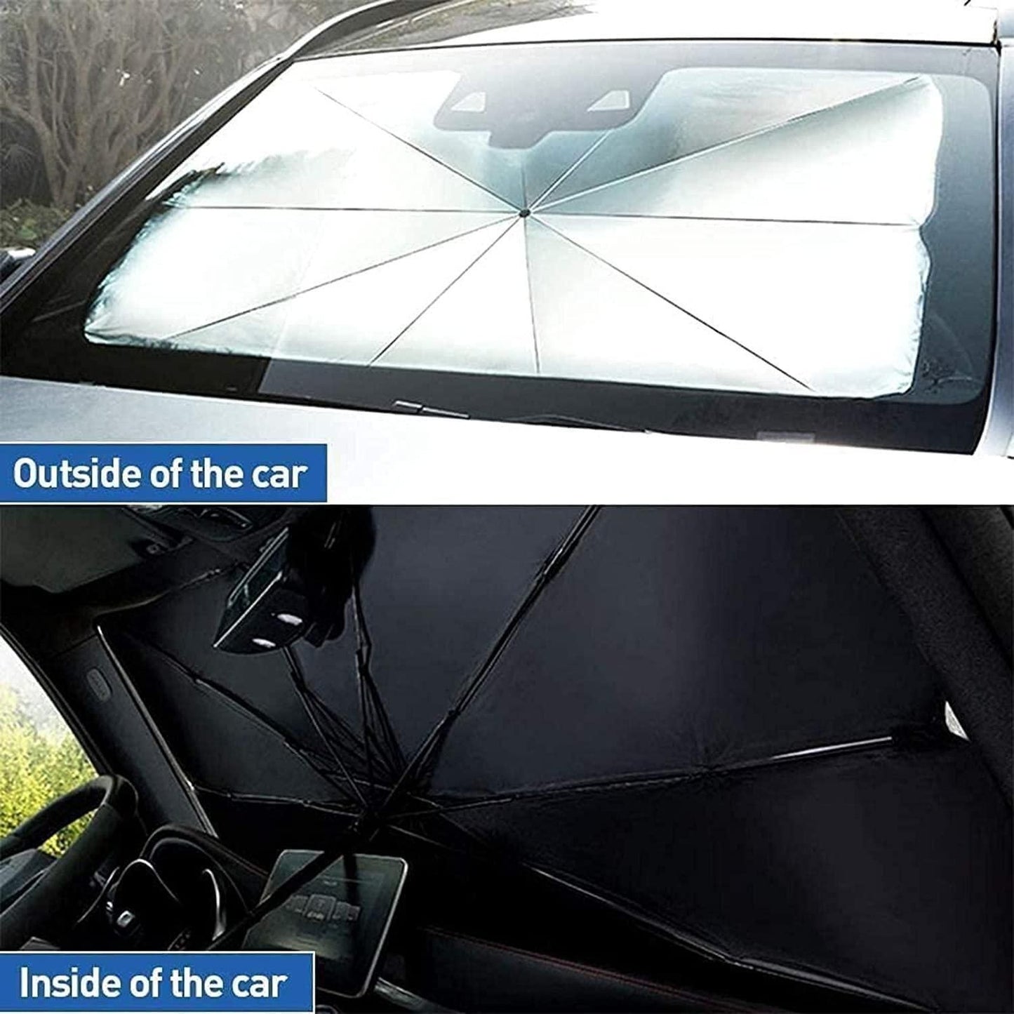 car windshield sun shade umbrella installed on front window heat protection