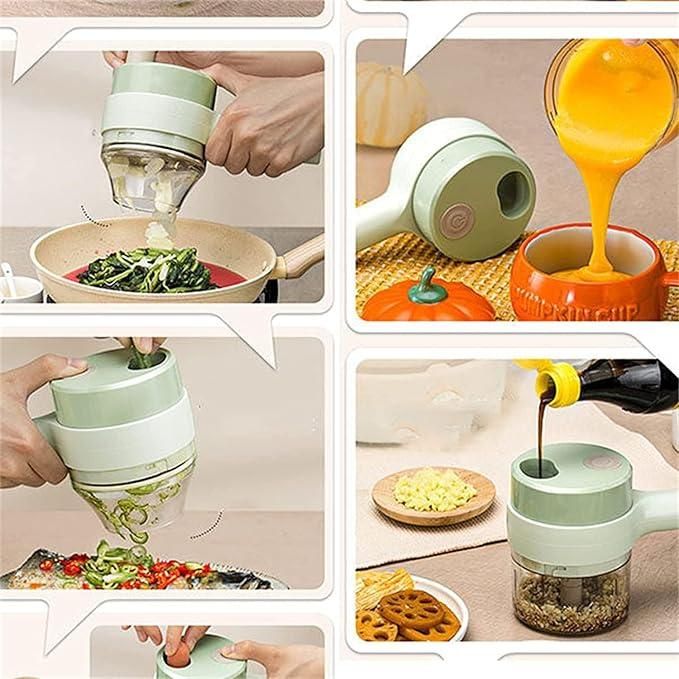 4-in-1 Portable Electric Vegetable Cutter Set | Wireless Mini Food Processor | Electric Chopper for Onion, Garlic, Meat & Herbs