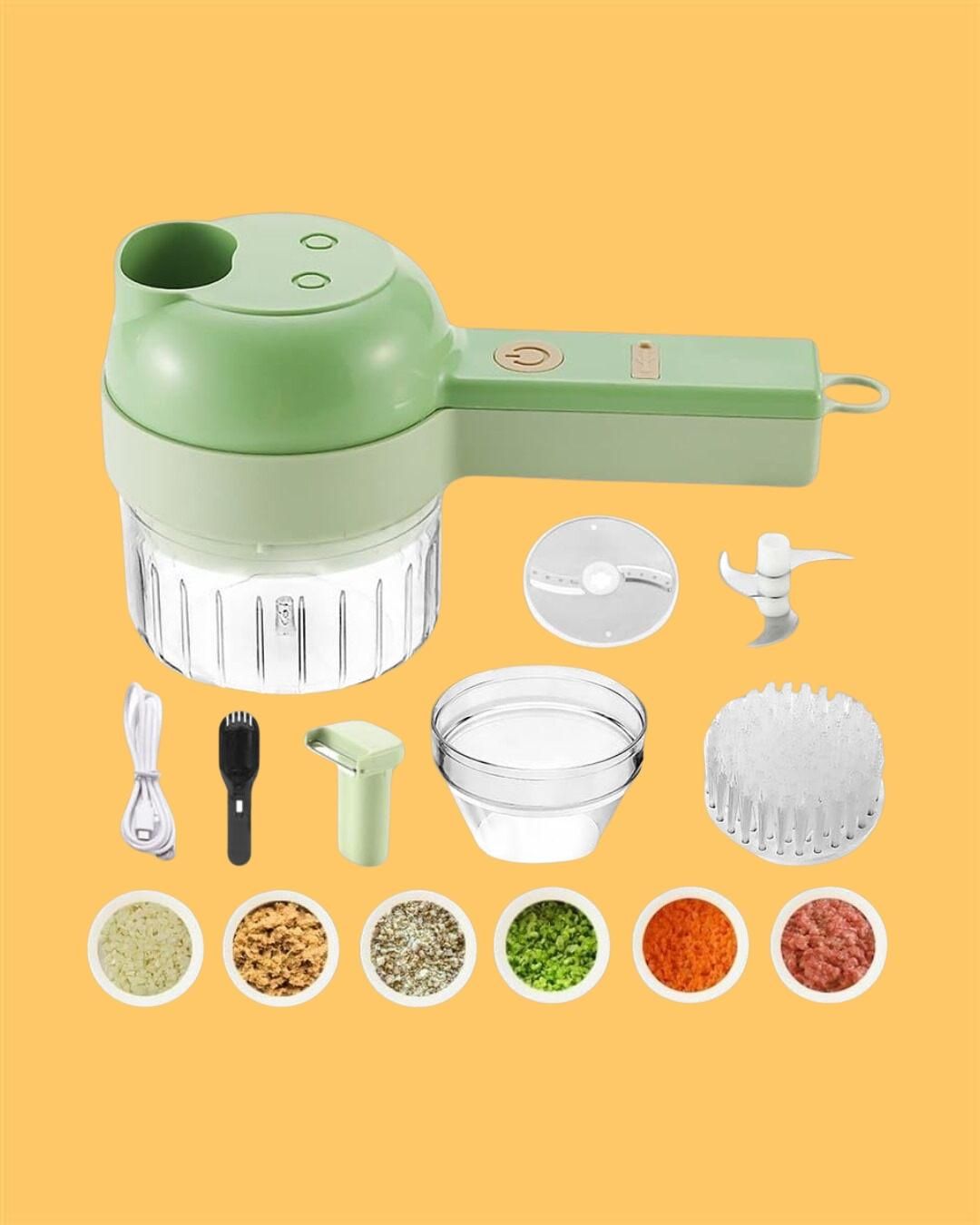 4-in-1 portable electric vegetable cutter set with attachments - green