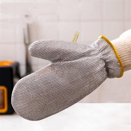 Wire Dishwashing Gloves Pack of 2 | Bamboo Fiber Kitchen Cleaning Gloves | Waterproof Non-Slip | Dishwashing & Scrubbing Mitts