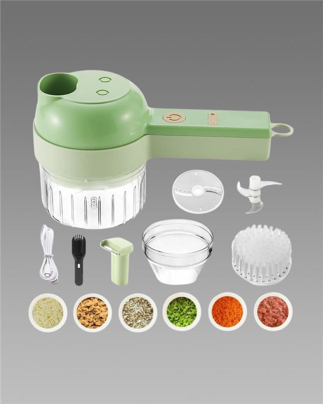 4 in 1 electric vegetable cutter set complete with 4 blade attachments